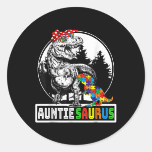 Auntiesaurus T rex Dinosaur Auntie Saurus Autisme Ronde Sticker