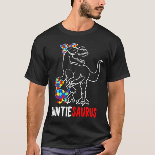 Auntiesaurus T Rex Dinosaur Autisme Bewustzijn Tan T-shirt (Voorkant)