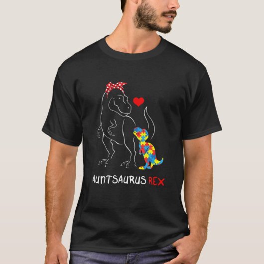 Auntsaurus Auntie Dinosaur T Rex Autism Awareness T-shirt (Voorkant)