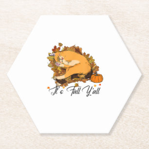 Auntumn Cat Het is Herfst Y'all Pumpkins Autumn Ha Kartonnen Onderzetters