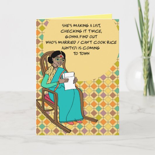 Auntyji komt naar de stad feestdagen kaart (Voorkant)