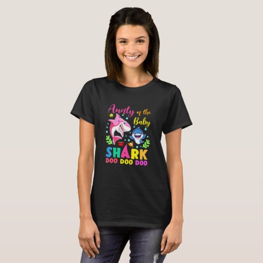 Aunty's van de geboorte jongen Shark Pink Blue Doo T-shirt (Voorkant volledig)