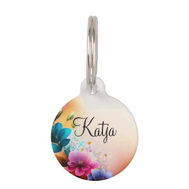 Auqarell Blumen auf Halbmond Huisdierpenning (Voorkant)