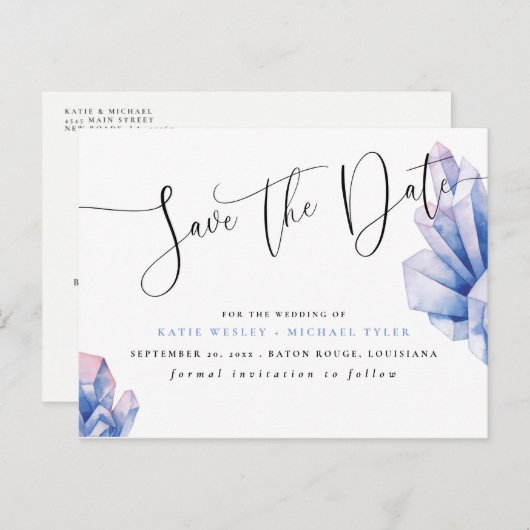 Aura Crystal Amethyst Bewaar de datum Aankondigingskaart (Voorkant / Achterkant)