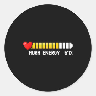 Aura Energie 67 Procent Meme Gamer Retro Videospel Ronde Sticker