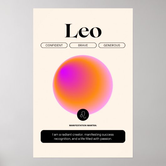 Aura Gradient Leo Zodiac Teken Manifestatie Kunst Poster (Voorkant)