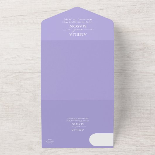 Aura Indigo en witte kalligrafie script bruiloft All In One Uitnodiging (Buitenkant)