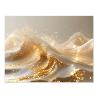 Aura of Gold – Elegant White & Gold Abstract Wall Foto Afdruk