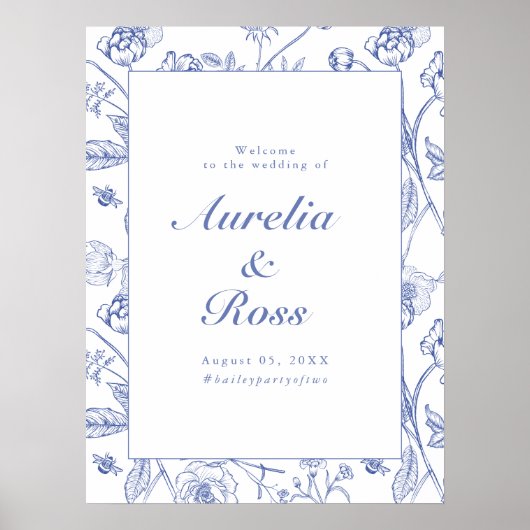 AURELIA Chinoiserie Blauw Victoriaanse Bloem Bruil Poster (Voorkant)