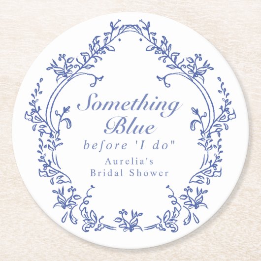 AURELIA Chinoiserie Something Blue Bruiloftsfeest Ronde Kartonnen Onderzetter (Voorkant)