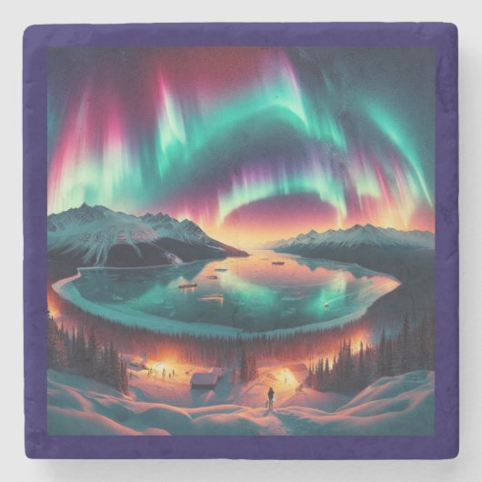 Aureola Borealis in Alaska Stenen Onderzetter (Voorkant)