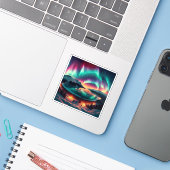 Aureola Borealis in Alaska Sticker (Laptop met iPhone)