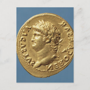 Aureus van Nero met een laurierspier Briefkaart