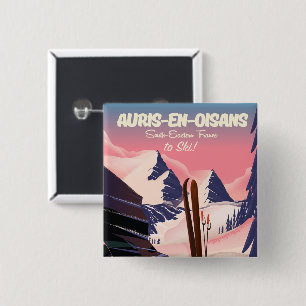 AURIS-EN-OISANS France ski poster Vierkante Button 5,1 Cm