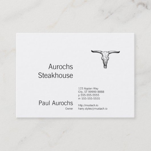 Aurochs Skull Illustratie Visitekaartje (Voorkant)