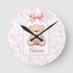 Aurora Aangepaste Roze Teddybeer Nursery Design Ronde Klok