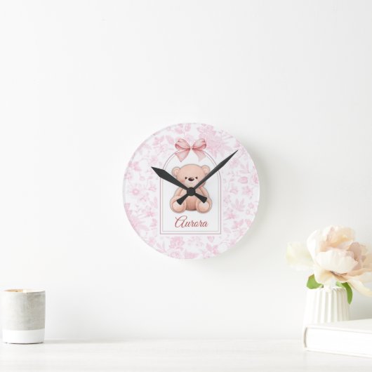 Aurora | Aangepaste Roze Teddybeer Nursery Design Ronde Klok (Huis)