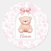 Aurora | Aangepaste Roze Teddybeer Nursery Design Ronde Sticker (Voorkant)