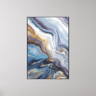 Aurora-aderen: Blauw & Goud Abstracte Wandkunst  Canvas Afdruk