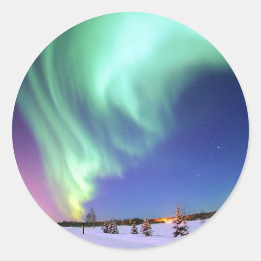 Aurora bij het Beer Lake. Ronde Sticker (Voorkant)