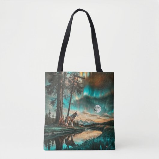 Aurora Borealis 2 Wolf Design Tote Bag (Voorkant)
