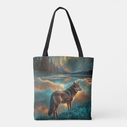 Aurora Borealis 2 Wolf Design Tote Bag (Achterkant)