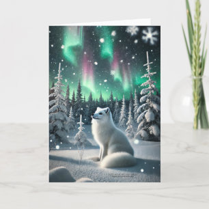 Aurora Borealis Arctic Fox Aurora Wintery Woodland Feestdagen Kaart