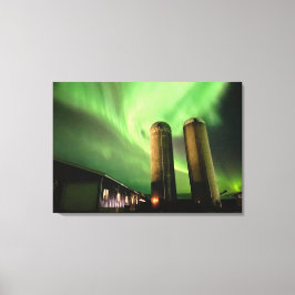 Aurora Borealis boven Alberta Boerderij Silos Canvas Afdruk