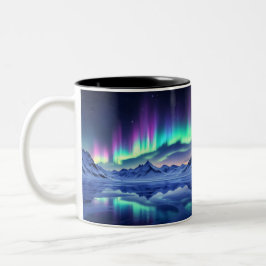 Aurora Borealis Boven Bevroren Bergen | Noordelijk Tweekleurige Koffiemok