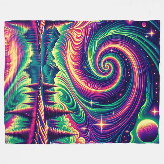 "Aurora Borealis boven het reflecterende meer" Fleece Deken (Voorkant (Horizontaal))