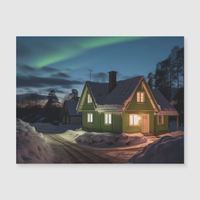 Aurora borealis boven winterhut (Voorkant)