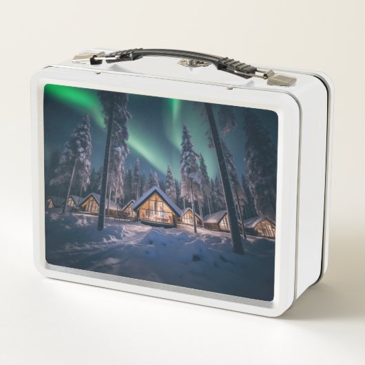 Aurora borealis boven winterhut (Achterkant)