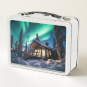 Aurora borealis boven winterhut (Achterkant)