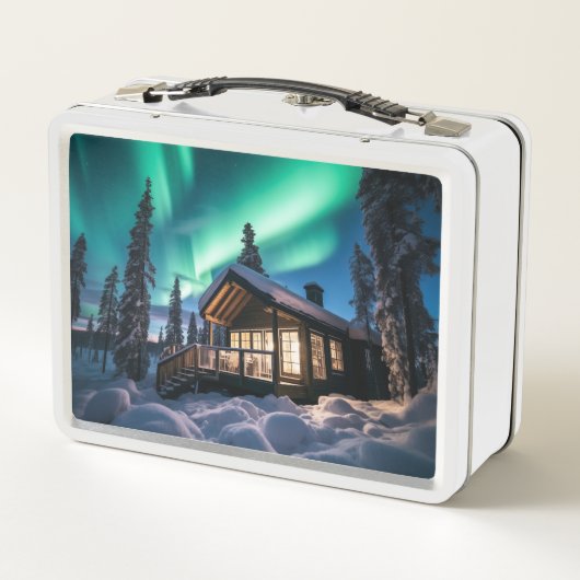 Aurora borealis boven winterhut (Achterkant)