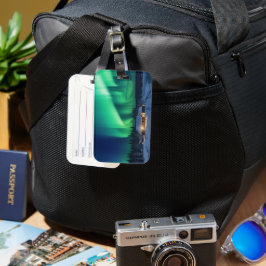 Aurora borealis boven winterhut bagagelabel