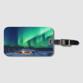 Aurora borealis boven winterhut bagagelabel (Voorkant (horizontaal))