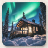 Aurora borealis boven winterhut bier onderzetter (Voorkant)