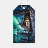 Aurora borealis boven winterhut cadeaulabel (Voorkant)