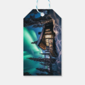 Aurora borealis boven winterhut cadeaulabel (Achterkant)