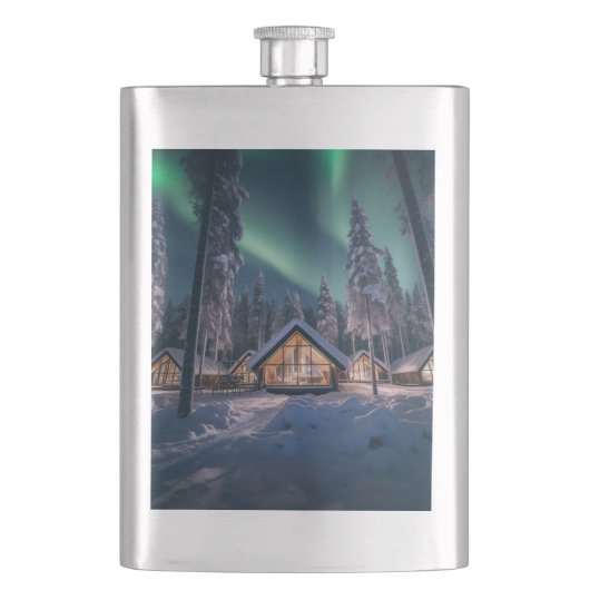 Aurora borealis boven winterhut flacon (Voorkant)