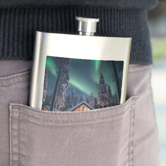 Aurora borealis boven winterhut flacon (Voorbeeld)