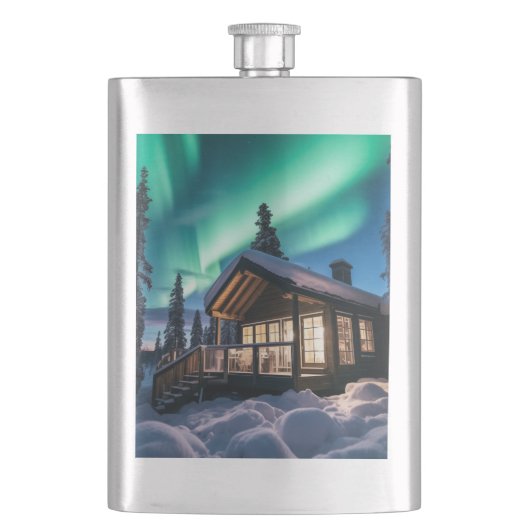 Aurora borealis boven winterhut flacon (Voorkant)