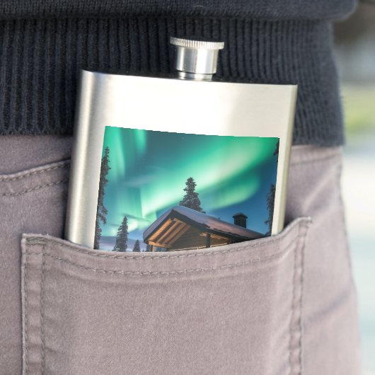 Aurora borealis boven winterhut flacon (Voorbeeld)