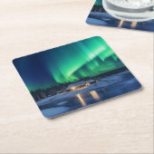 Aurora borealis boven winterhut kartonnen onderzetters (Schuin)