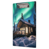 Aurora borealis boven winterhut klembord (Links)