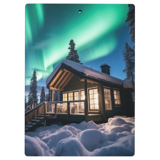 Aurora borealis boven winterhut klembord (Achterkant)