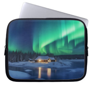 Aurora borealis boven winterhut laptop sleeve