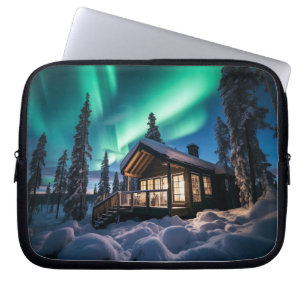 Aurora borealis boven winterhut laptop sleeve