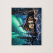 Aurora borealis boven winterhut legpuzzel (Verticaal)