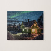 Aurora borealis boven winterhut legpuzzel (Horizontaal)
